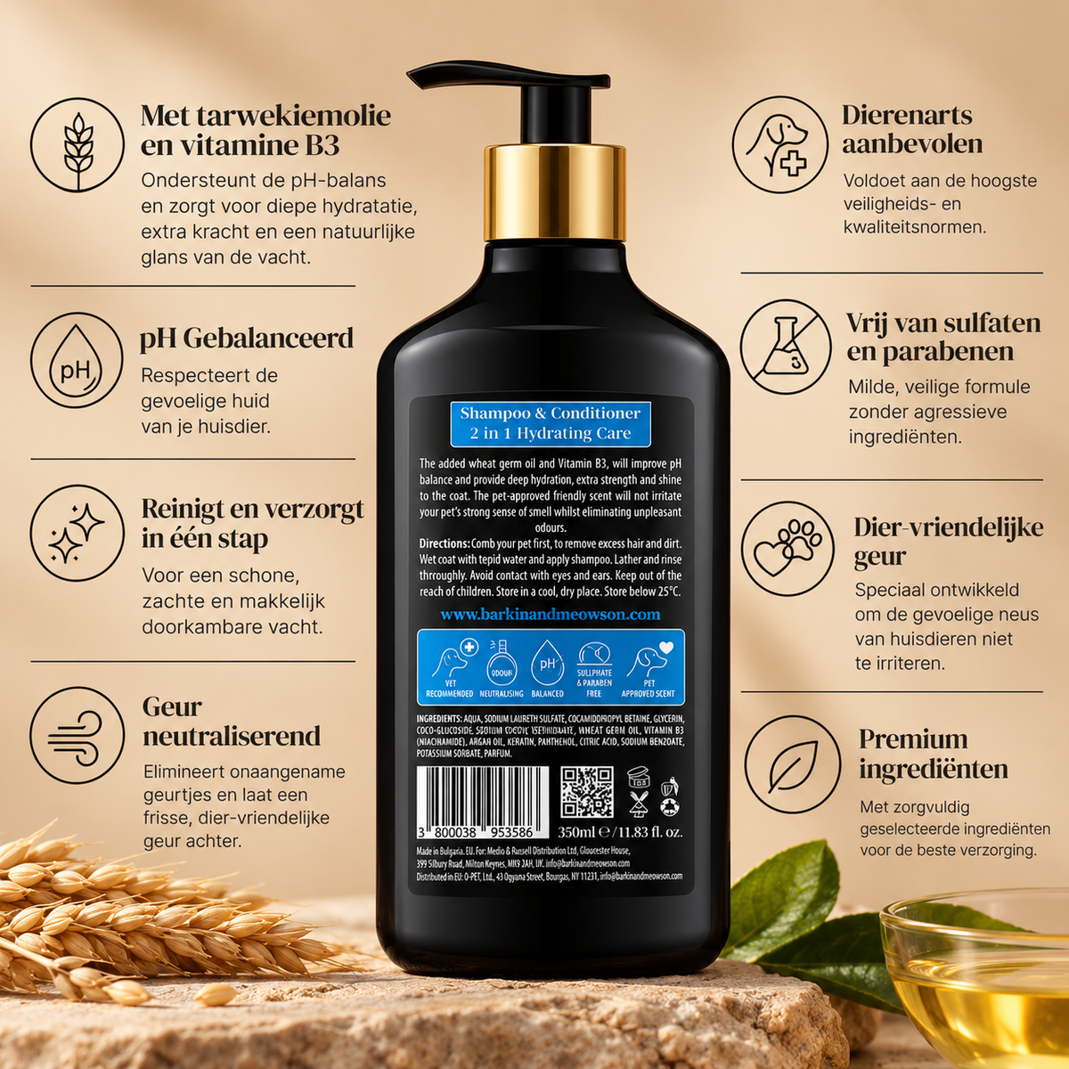 🐾 2-in-1 Hondenshampoo met Conditioner 350 ml | Barkin & Meowson