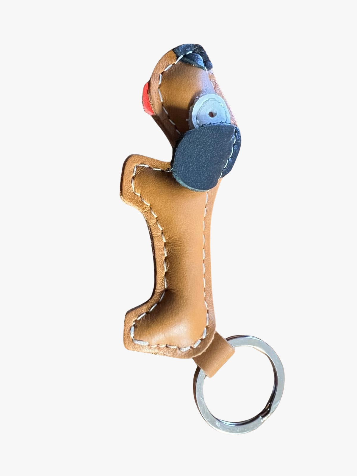 Handgemaakte leren sleutelhanger Hond - Teckel
