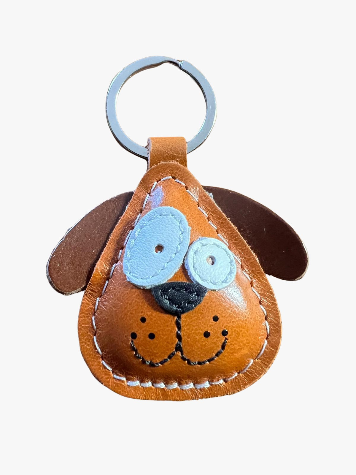 Handgemaakte leren sleutelhanger Hond - Bruin
