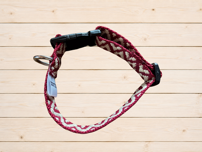 🐶 Handgemaakte Hondenhalsband – Bordeaux met Wit