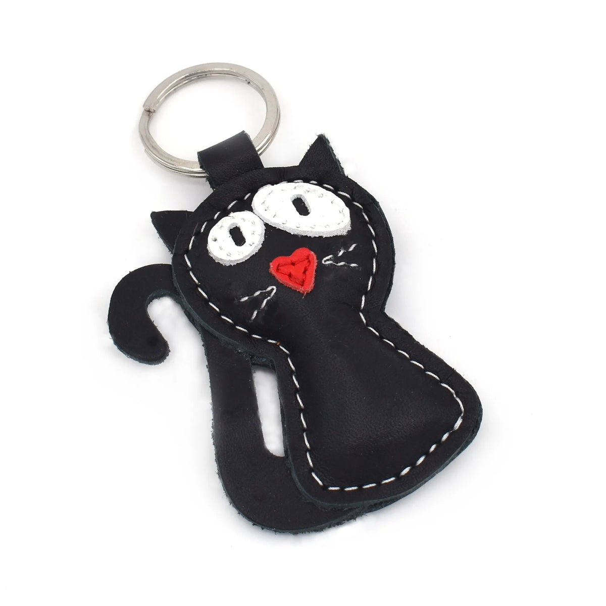 Handgemaakte leren sleutelhanger Kat