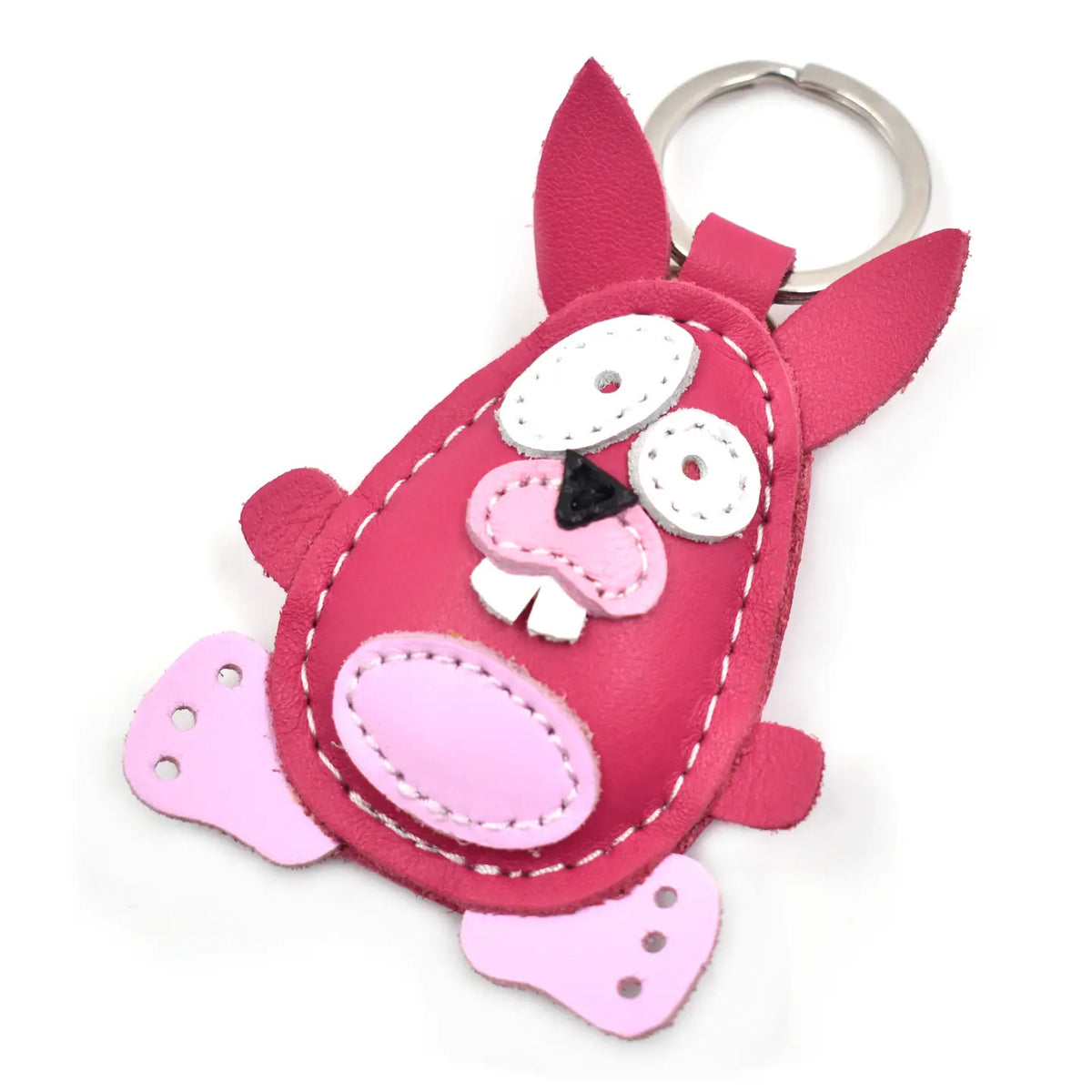Handgemaakte leren sleutelhanger Roze Konijn