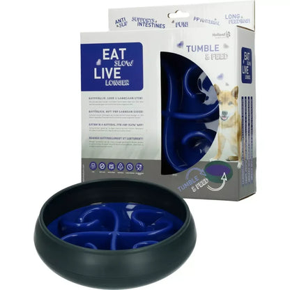 🐶 🔵Eat Slow Live Longer Tumble Feeder Blauw – Anti-schrok voerbak voor honden