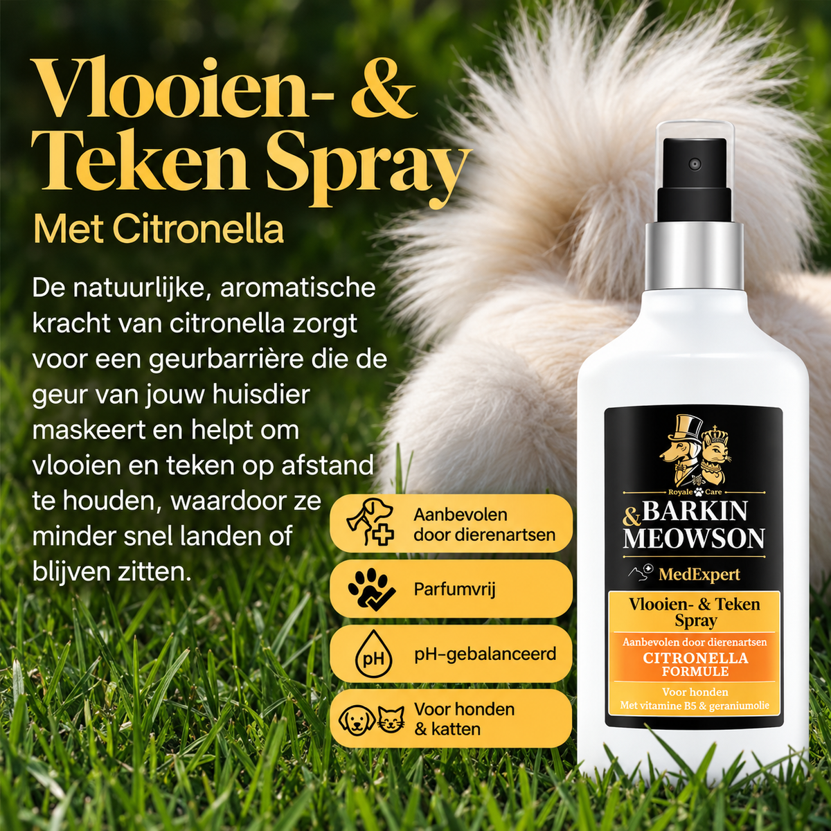 🐾 MedExpert Vlooien- & Tekenspray met Citronella voor Honden 150 ml | Barkin & Meowson