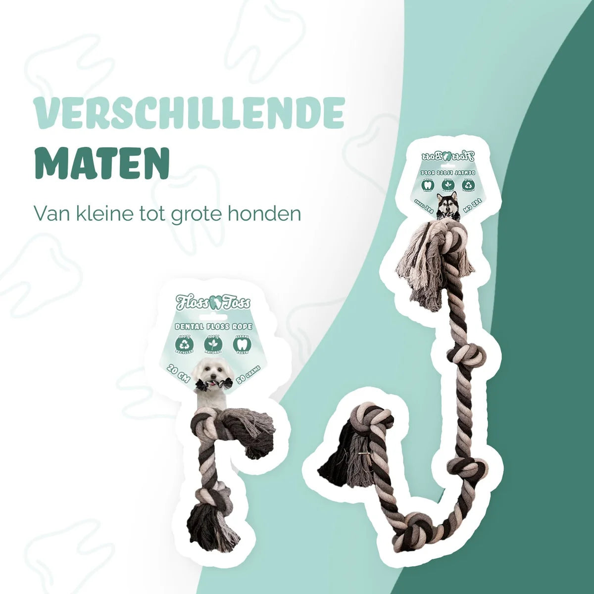 Floss Toss Dental Rope 85 cm | Flostouw met 4 Knopen voor Honden