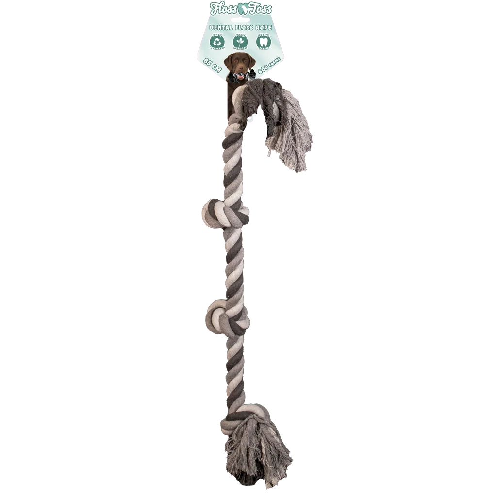 Floss Toss Dental Rope 85 cm | Flostouw met 4 Knopen voor Honden