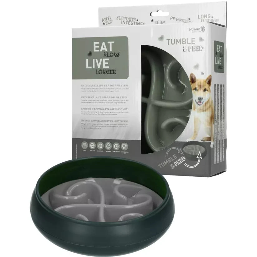 🐶 🔘Eat Slow Live Longer Tumble Feeder Grijs – Anti-schrok voerbak voor honden