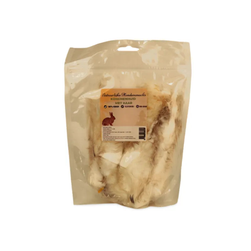 🐰 Gedroogde Konijnenhuid met Haar – Natuurlijke Hondensnack 100 gram