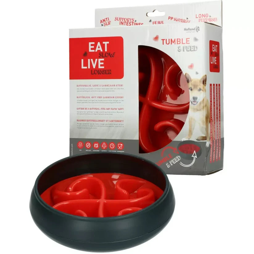 🐶 🔴Eat Slow Live Longer Tumble Feeder Rood – Anti-schrok voerbak voor honden
