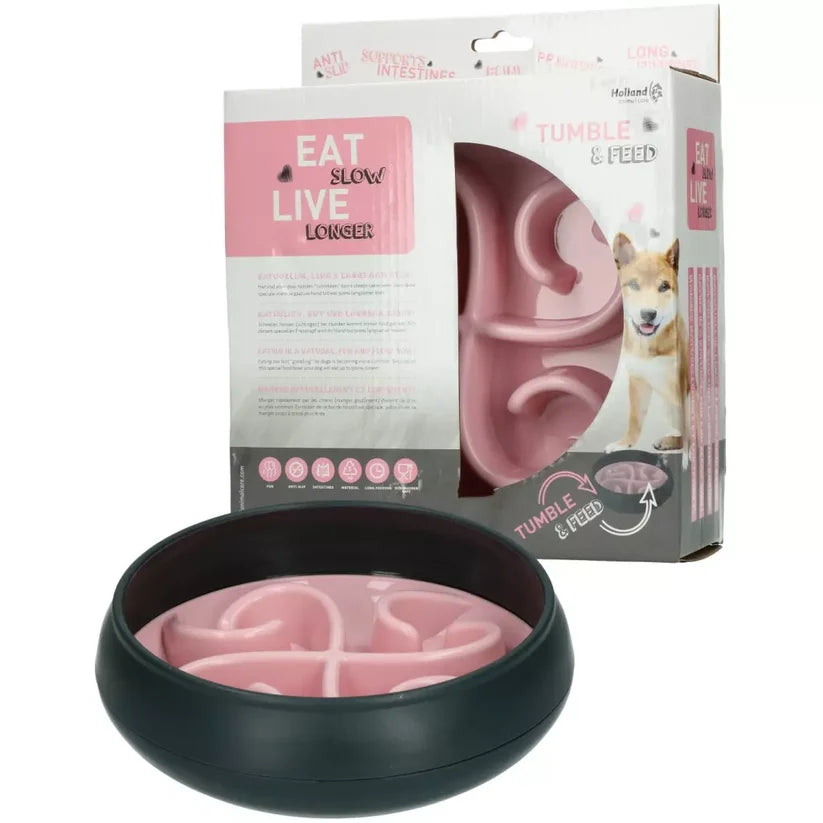 🐶 🩷Eat Slow Live Longer Tumble Feeder Roze – Anti-schrok voerbak voor honden