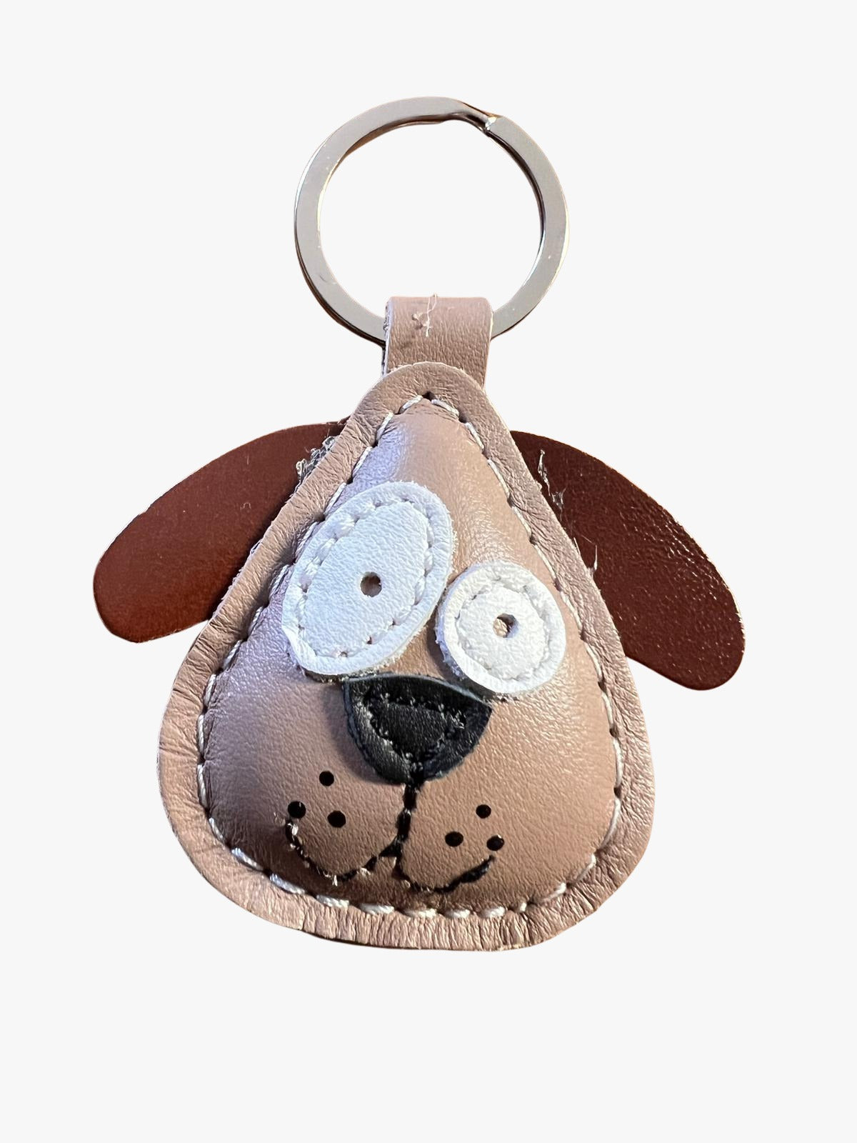 Handgemaakte leren sleutelhanger Hond-Beige