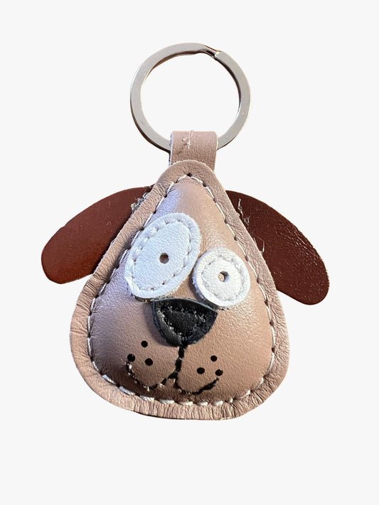 Handgemaakte leren sleutelhanger Hond-Beige