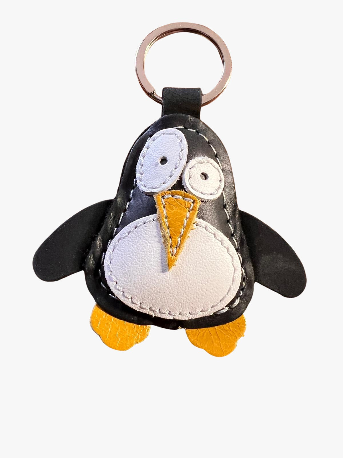 Handgemaakte leren sleutelhanger Penguïn
