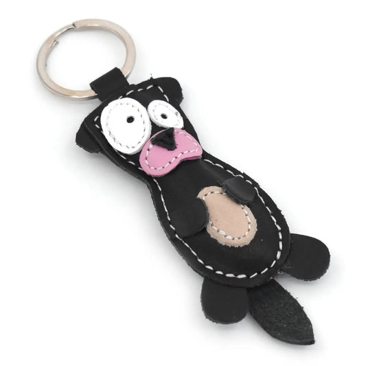 Handgemaakte leren sleutelhanger Zwarte Otter